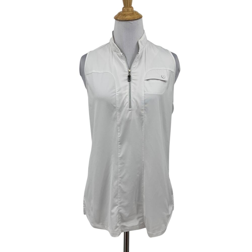 Jamie Sadock Shirt Womens M Medium White Sleeveless Racerback Quarter Zip Polo